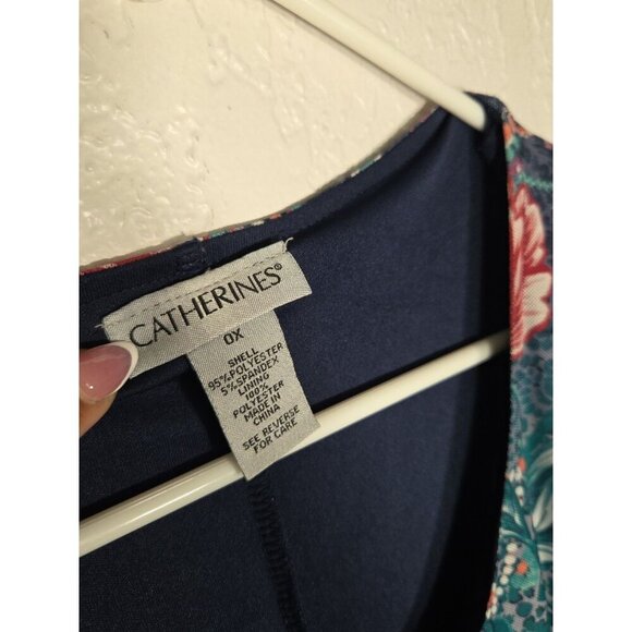 Catherines Blouse Size 0X Mesh Lined Floral Short Sleeve - Picture 3 of 6